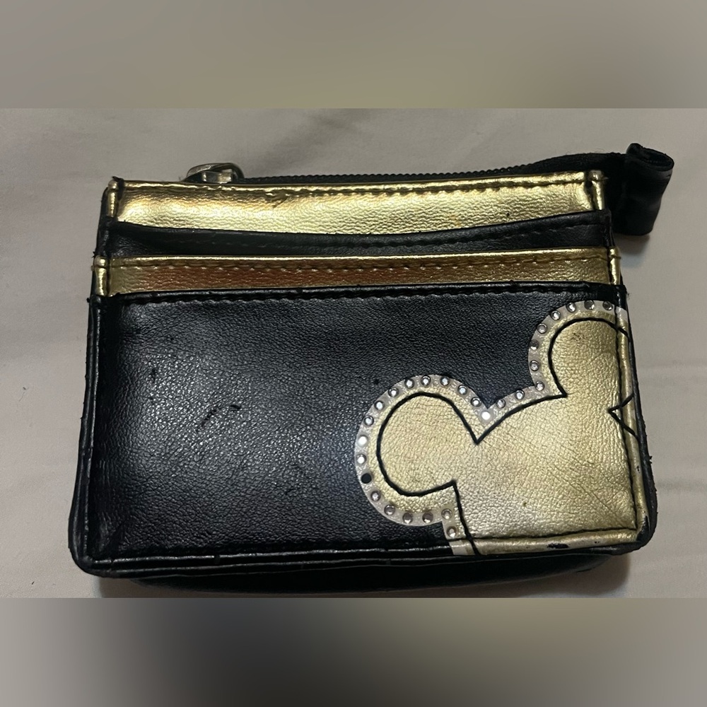 Disney Store Black Gold Small Zip Wallet/Change Purse